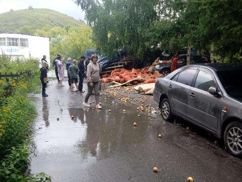 В ВКО опрокинулся груженный луком большегруз